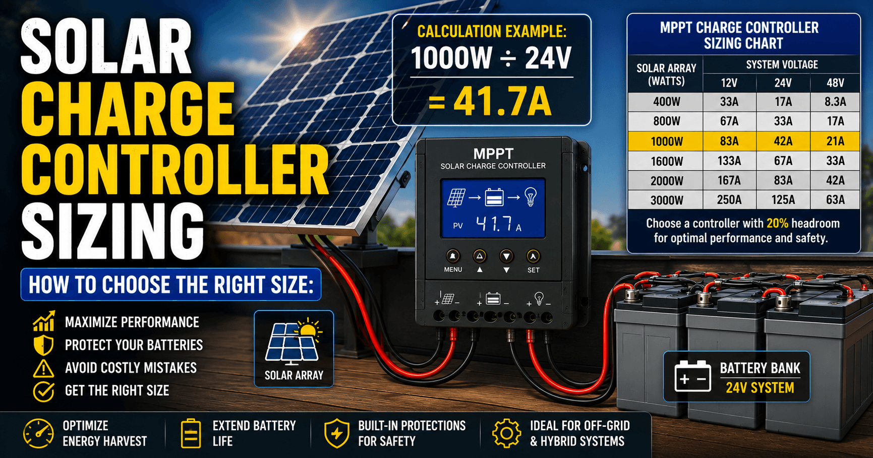 Solar charge controller sizing